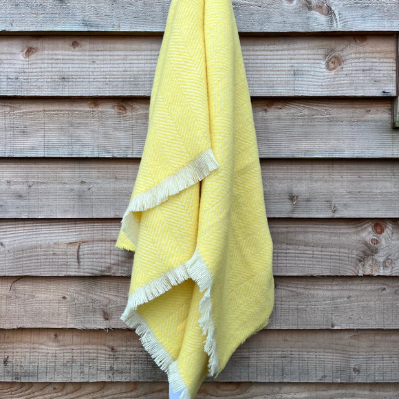 Pure New Wool Fringed Throw in Primrose