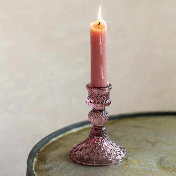 Pressed Glass Candlestick - Amethyst
