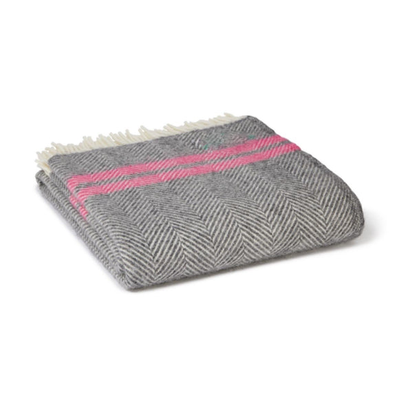 Pure New Wool Throw in Slate and Pink French Stripe