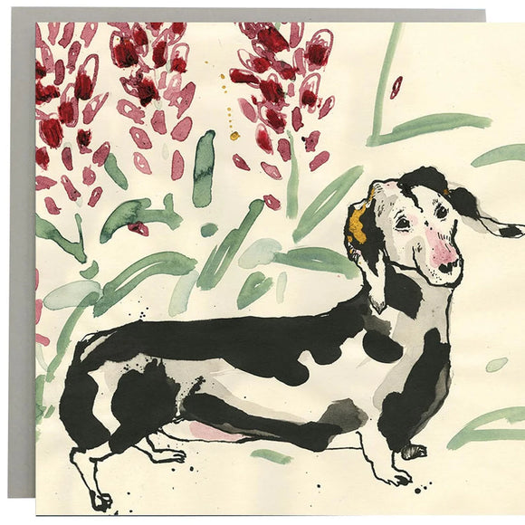 Dachshund in the Lupins Card