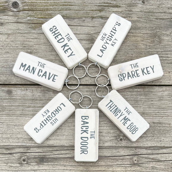 Wooden Wordy Keyring in White