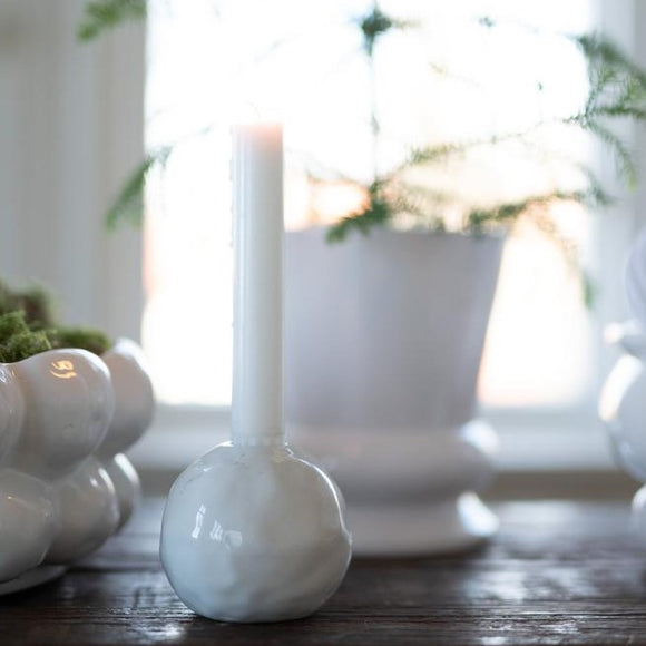 White Ceramic Snowball Candle Holder