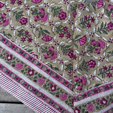 Cotton Hand Block Printed Tablecloth in Mustard and Pink