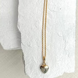 Dalmatian Jasper heart pendant necklace on gold-plated chain