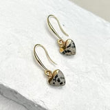 Dalmatian Jasper heart pendant earrings on gold-plated hooks