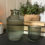 Water Set – ribbed glass carafe and matching glass, available in olive, mulberry and caramel colourways