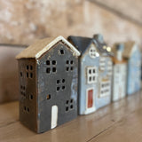 Ceramic House for Tealight in Pale Grey