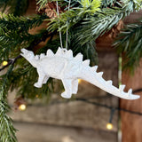 Silver stegosaurus Christmas tree decoration