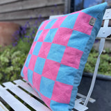 Pink and Blue Check Square Cushion 45cm