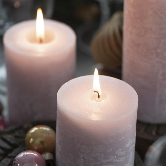 Rustic Pillar Candles in Pink