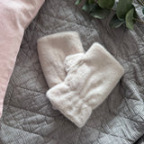 Faux Fur Fingerless Mittens - Cream