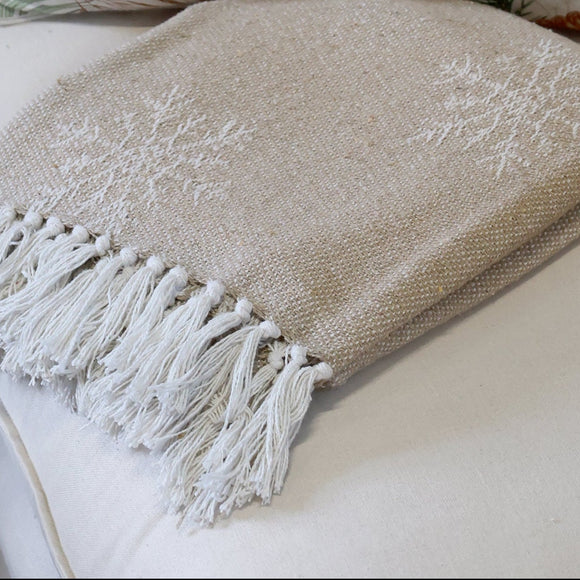Natural Recycled Cotton Throw With Ice Crystals
