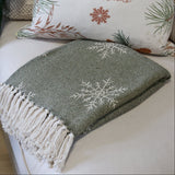 Olive Recycled Cotton Throw With Ice Crystals