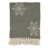 Olive Recycled Cotton Throw With Ice Crystals