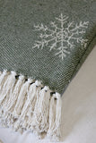 Olive Recycled Cotton Throw With Ice Crystals