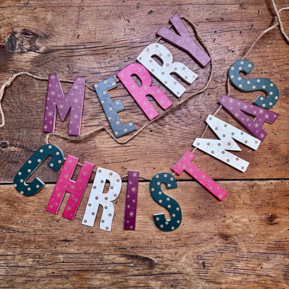 Wooden Merry Christmas Garland