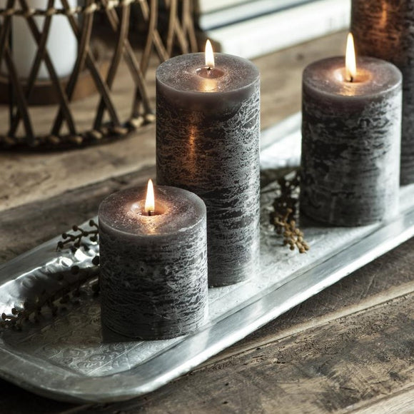 Rustic Pillar Candles in Charcoal