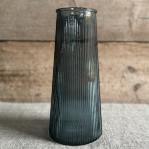 Blue Glass Ribbed Vase