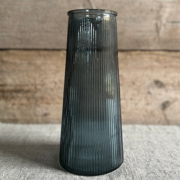 Blue Glass Ribbed Vase