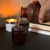Water Set – ribbed glass carafe and matching glass, available in olive, mulberry and caramel colourways