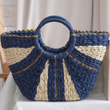 Tropical Escape Woven Beach Bag with Gold Accents