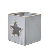 White Ceramic Star Tealight Holder - Square