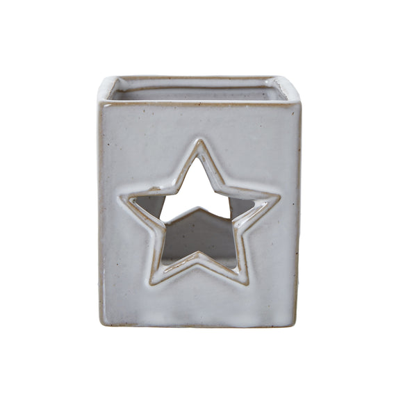 White Ceramic Star Tealight Holder - Square