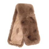 Mocha faux fur scarf laid flat, showing the pull-through channel