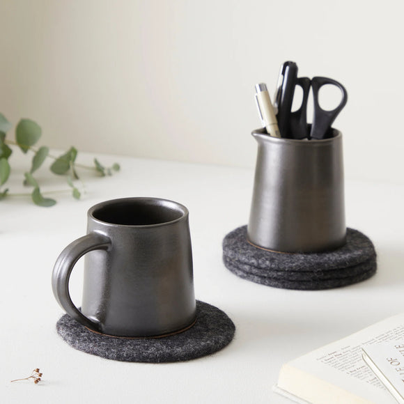 Set of 4 Fairtrade Felt Coasters in Charcoal