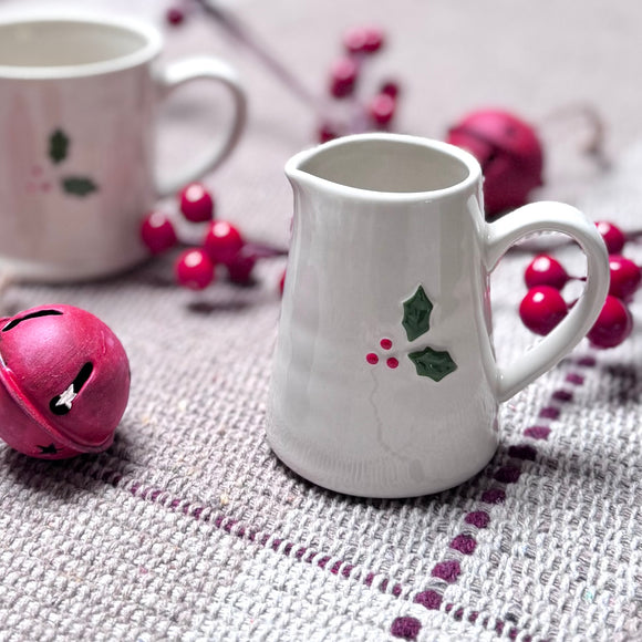 Mini Ceramic Jug with Holly