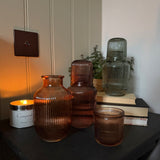 Water Set – ribbed glass carafe and matching glass, available in olive, mulberry and caramel colourways