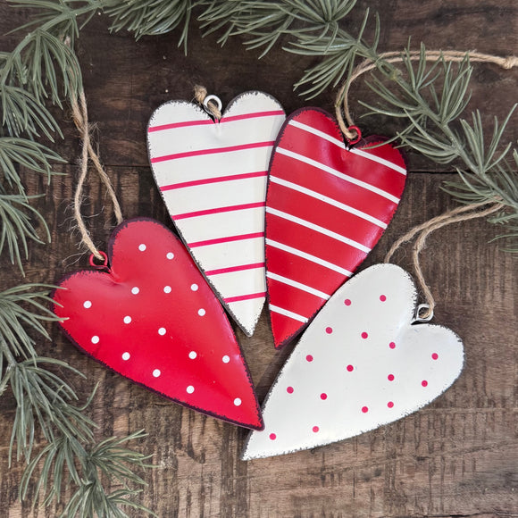 Red & White Tin Heart Decorations