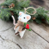 Fuzzy White Mouse with Berries
