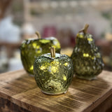 Apple LED Light in Green (Large) – textured green glass apple-shaped LED lamp with a golden stalk