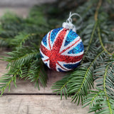 Sparkling glass Union Jack bauble, 8cm diameter