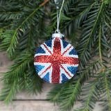 Sparkling glass Union Jack bauble, additional view