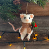 Fuzzy White Mouse with Berries