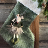 Decorative Christmas Stocking with Mouse - Green