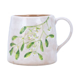 Large rustic stoneware mug with mistletoe design
