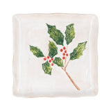 Square stoneware plate with green holly design