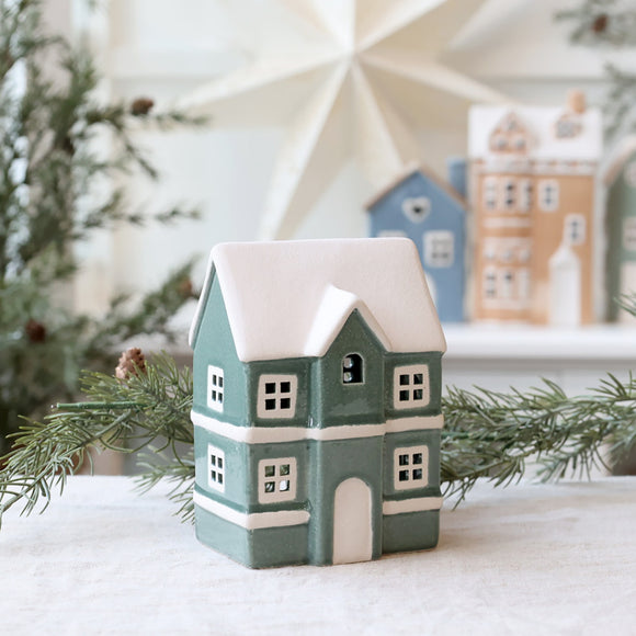 Ceramic House for Tealight in Teal