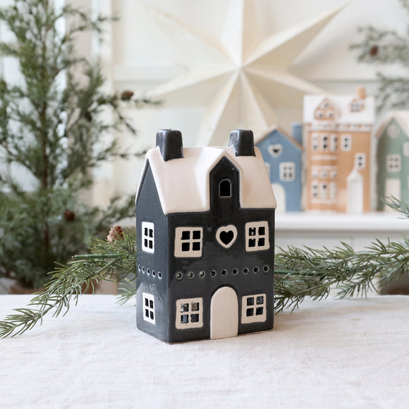 Ceramic House for Tealight in Charcoal