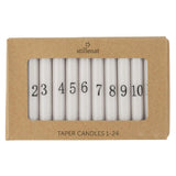 1-24 Numbered Slim Candles in White