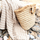 Natural and Taupe Striped Throw