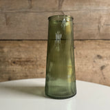 Vintage Green Glass Ribbed Vase