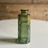 Vintage Green Tall Ribbed Glass Bottle