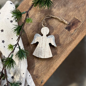 Wooden Sparkle Angel Tree Decoration