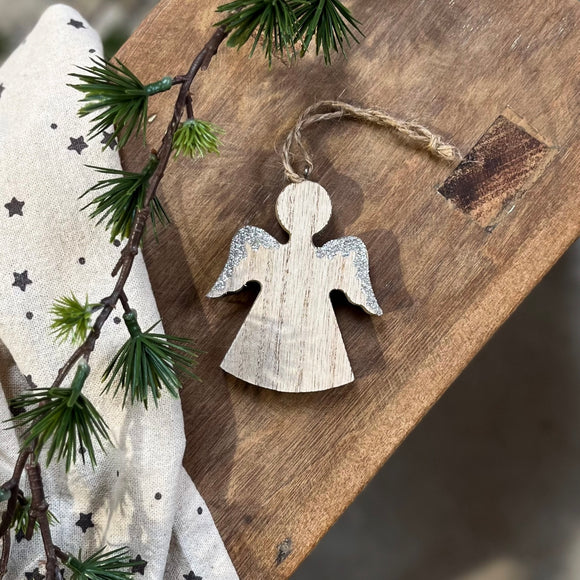 Wooden Sparkle Angel Tree Decoration