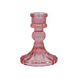 Dusky Pink pressed glass candlestick