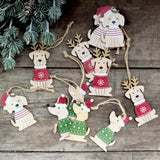 Set of 12 Wooden Christmas Dogs